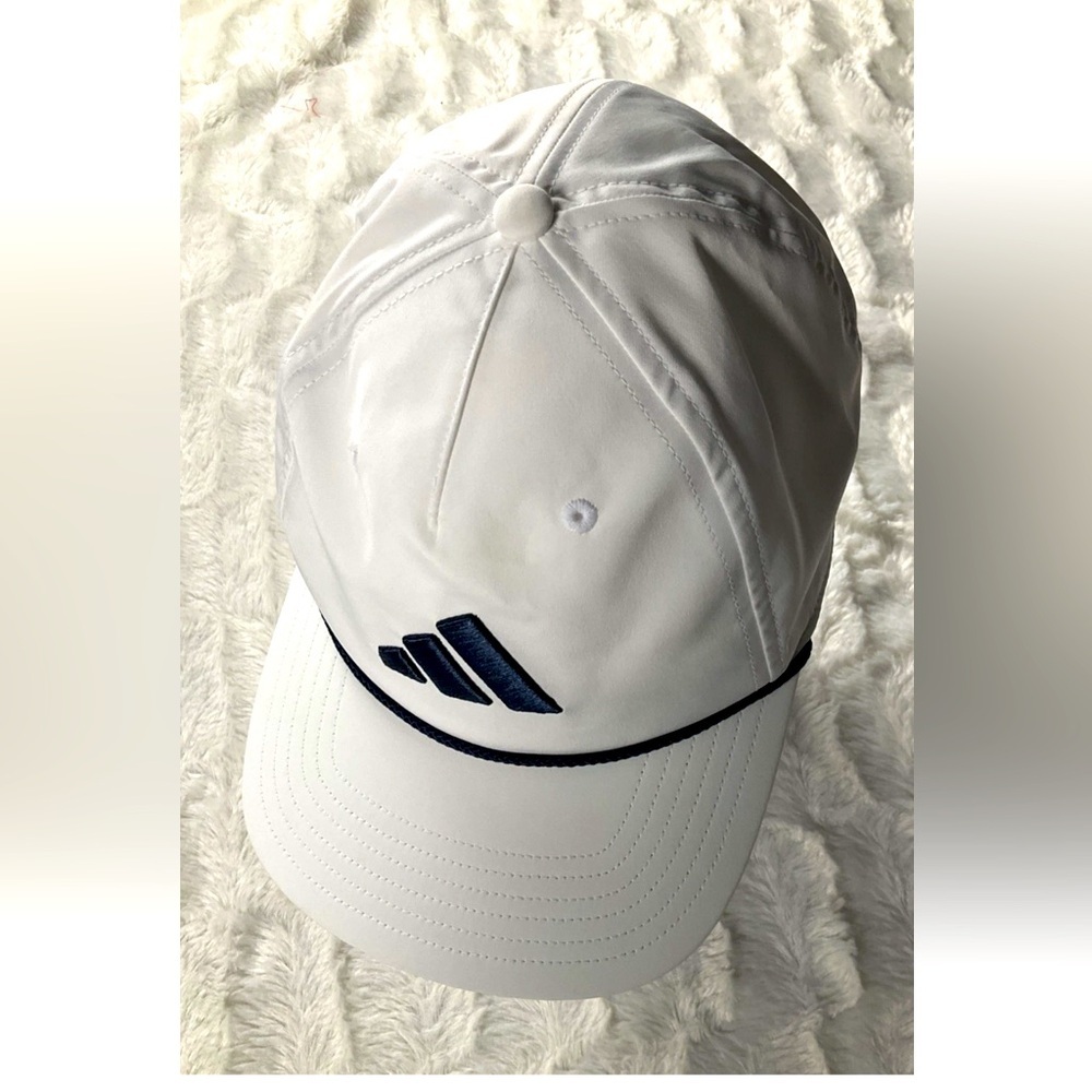 Adidas Unisex 3 Stripe White With Blue Accents SnapBack 5 Panel‎ Baseball Hat